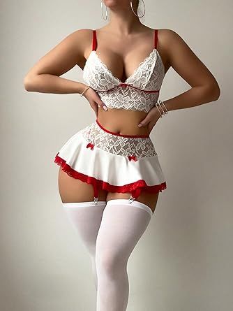 Garter Babydoll Lingerie Skirt Set with Stockings