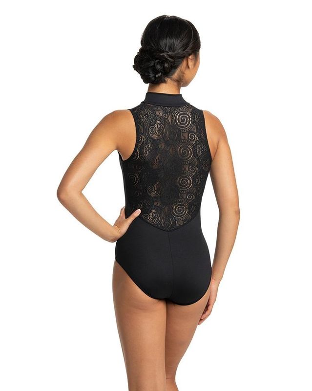 Ainsliewear Lola Lace Zip Front Leotard Black Adult Medium