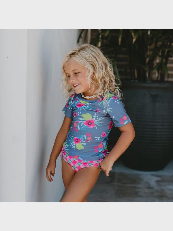 Oopsie Daisy Kids Gray &amp; Green Floral Rash Guard Swimsuit