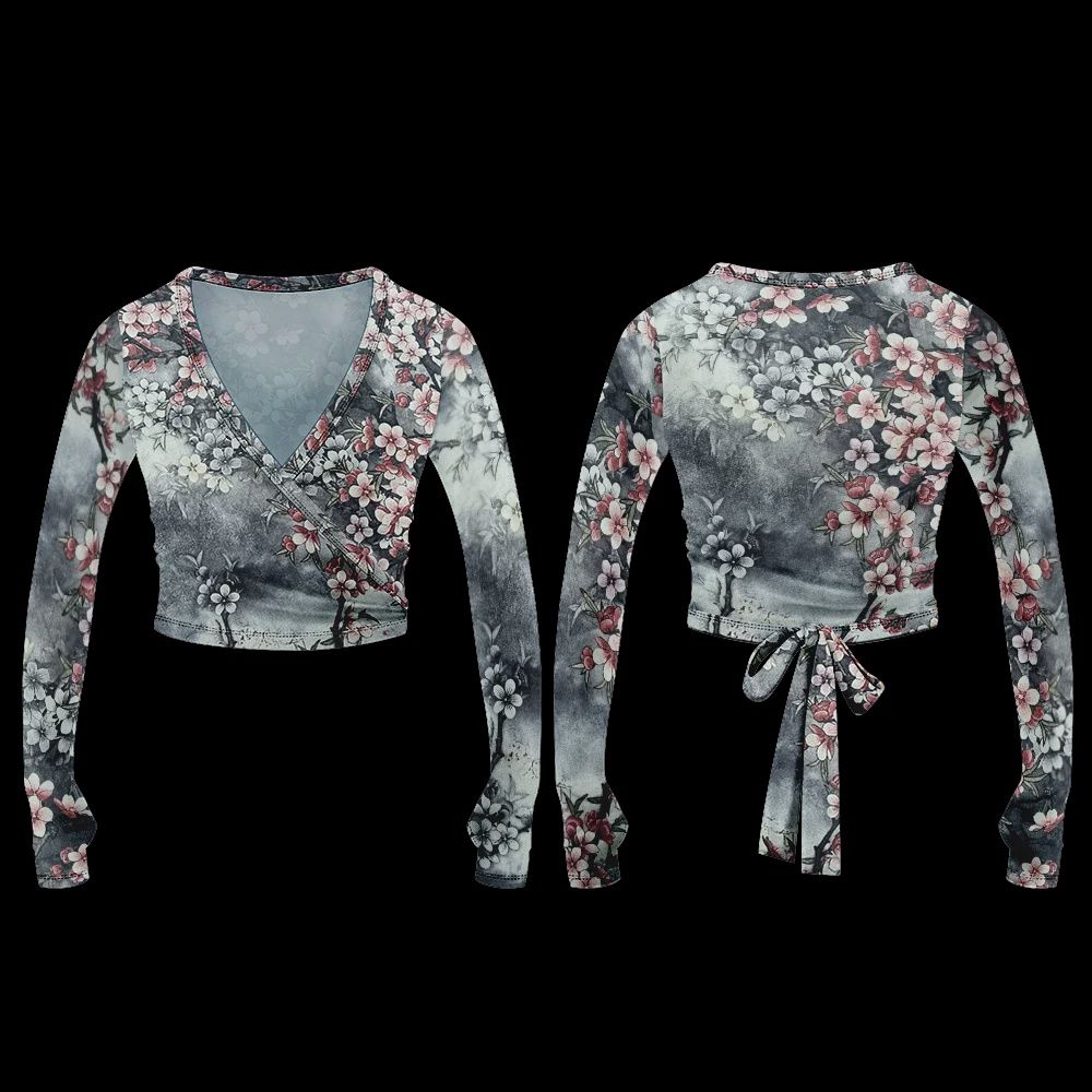 Danse De Paris Velvet Crossover Wrap Gray Blossom AS