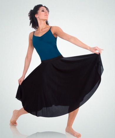 Body Wrappers Below The Knee Circle Skirt, Colour: Black, Size: Child 6X-7