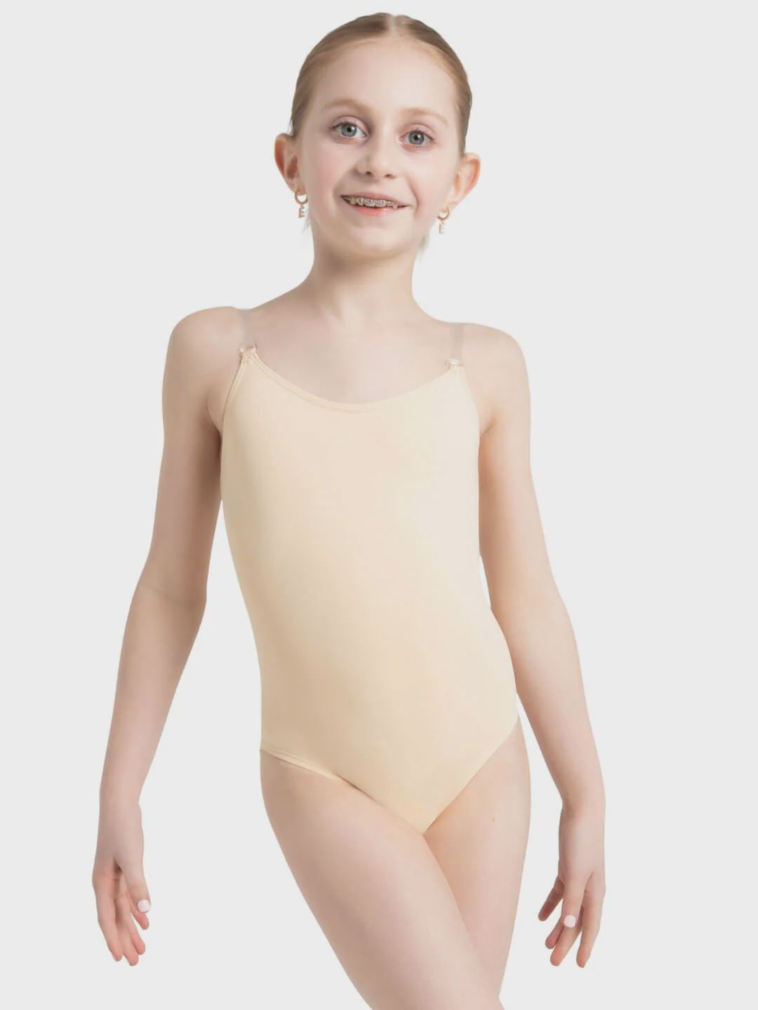 Capezio Camisole Leotard w/ Clear Transition Straps - Girls, Colour: Nude, Size: Child Medium