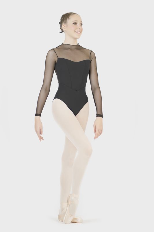 Danse De Paris "Isabelle" Long Sleeve Leotard -Jet Mesh