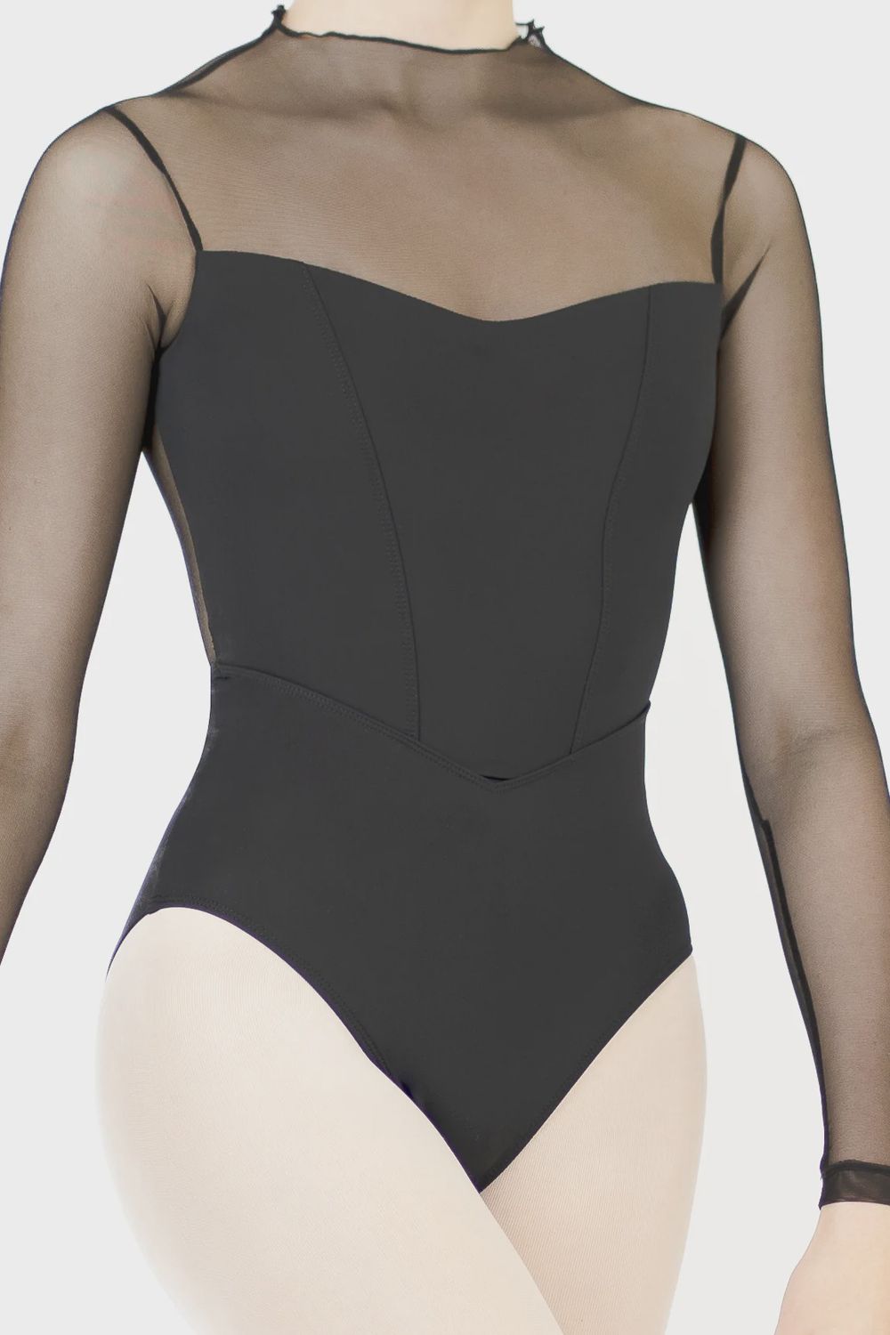 Danse De Paris "Isabelle" Long Sleeve Leotard -Jet Mesh, Colour: Jet, Size: Child Large