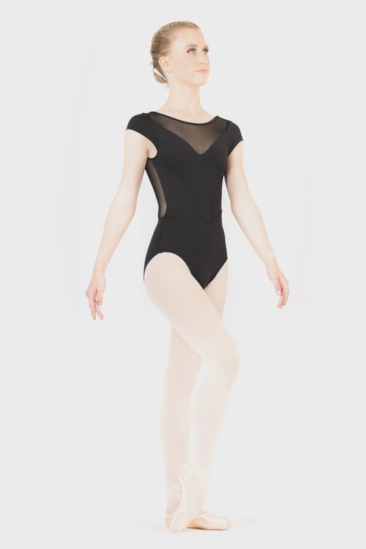 Danse de Paris "Mirabelle" Cap Sleeve Leotard - Ebony Mesh