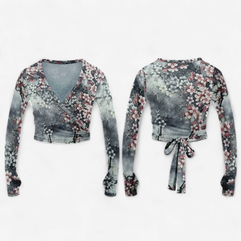 Danse De Paris "Velvet Grey Blossom" Crossover Wrap
