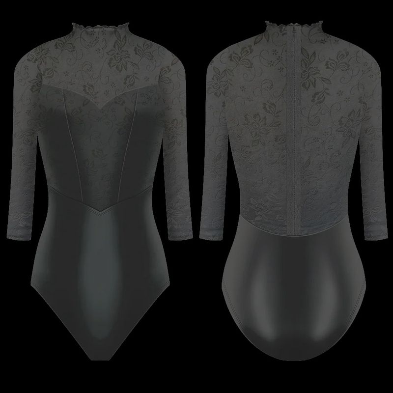 Danse De Paris "Snowflake" 3/4 Sleeve Leotard - Ebony Lace