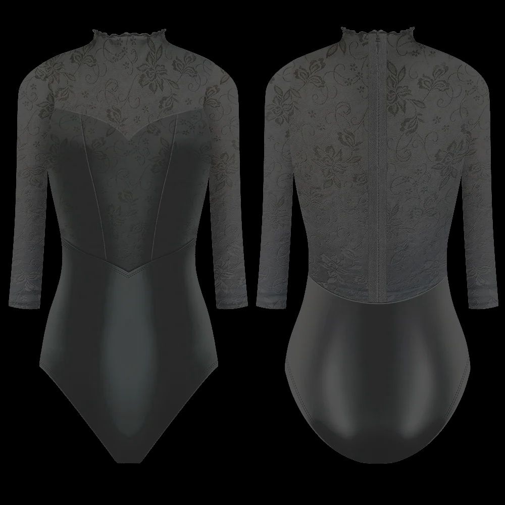 Danse De Paris "Snowflake" 3/4 Sleeve Leotard - Ebony Lace, Colour: Ebony Lace, Size: Child Large