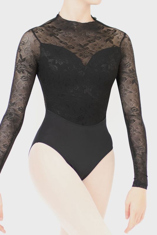 Danse De Paris "Snowflake" 3/4 Sleeve Leotard - Ebony Lace
