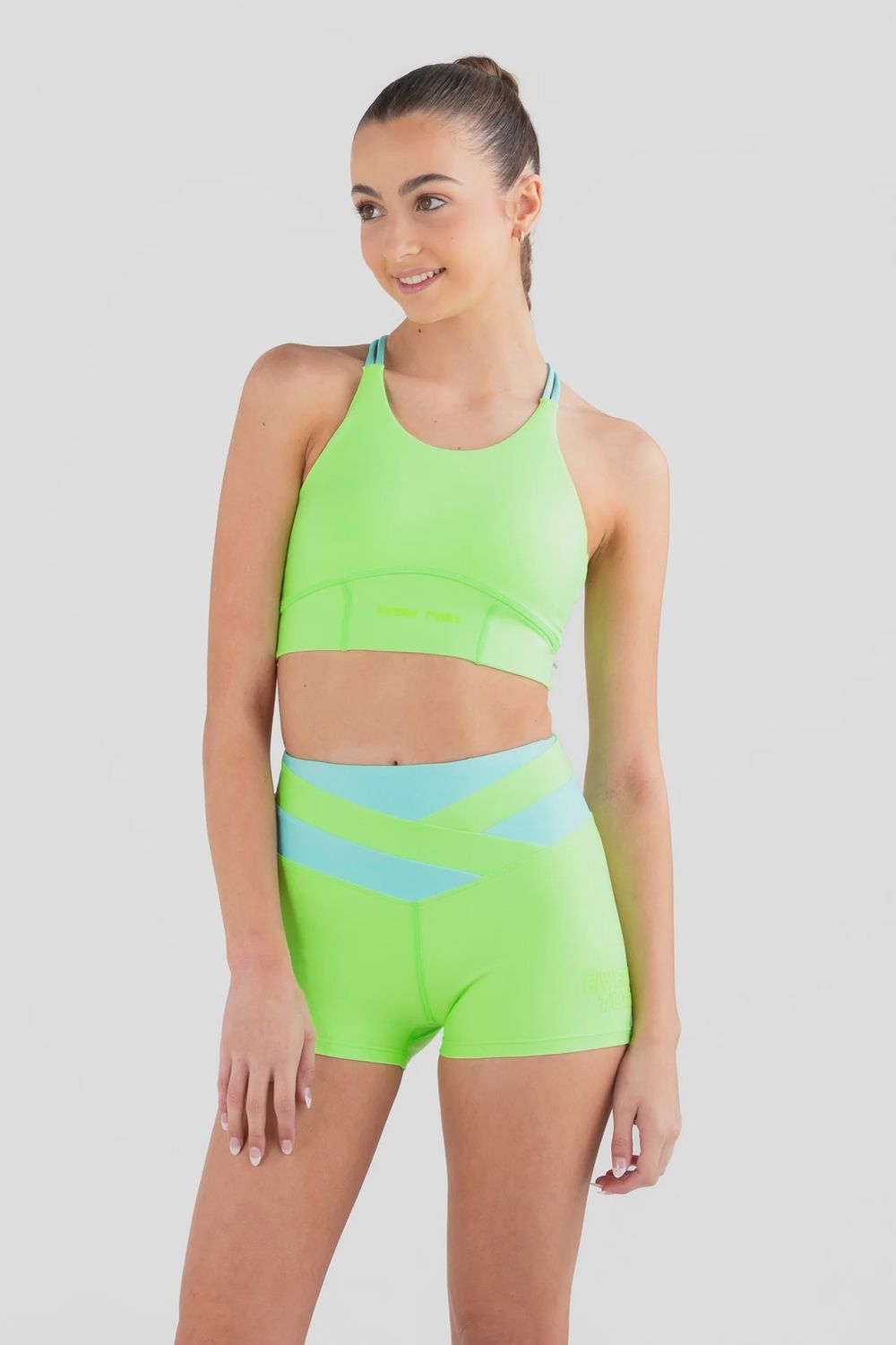 Every Turn "Crunch" Crop Top Pastel, Colour: Lime Maldives Blue, Size: Child 8