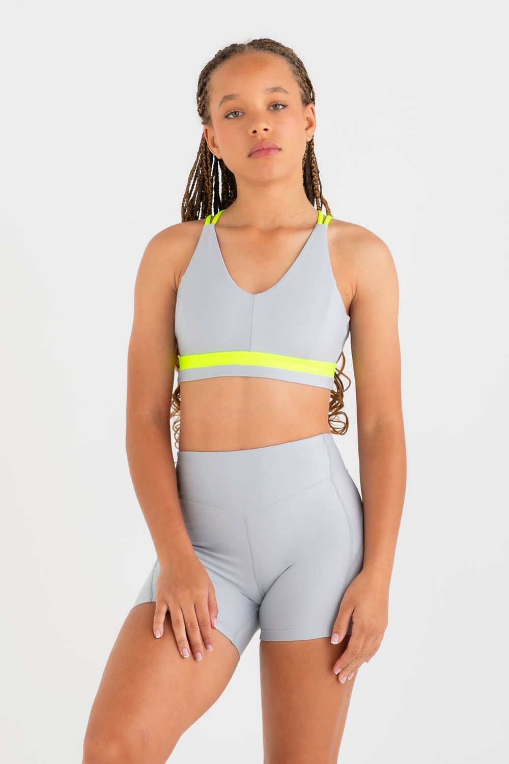 Every Turn "FIT-LETIC" Crop Top, Colour: Mist Grey/Yellow, Size: Child 8