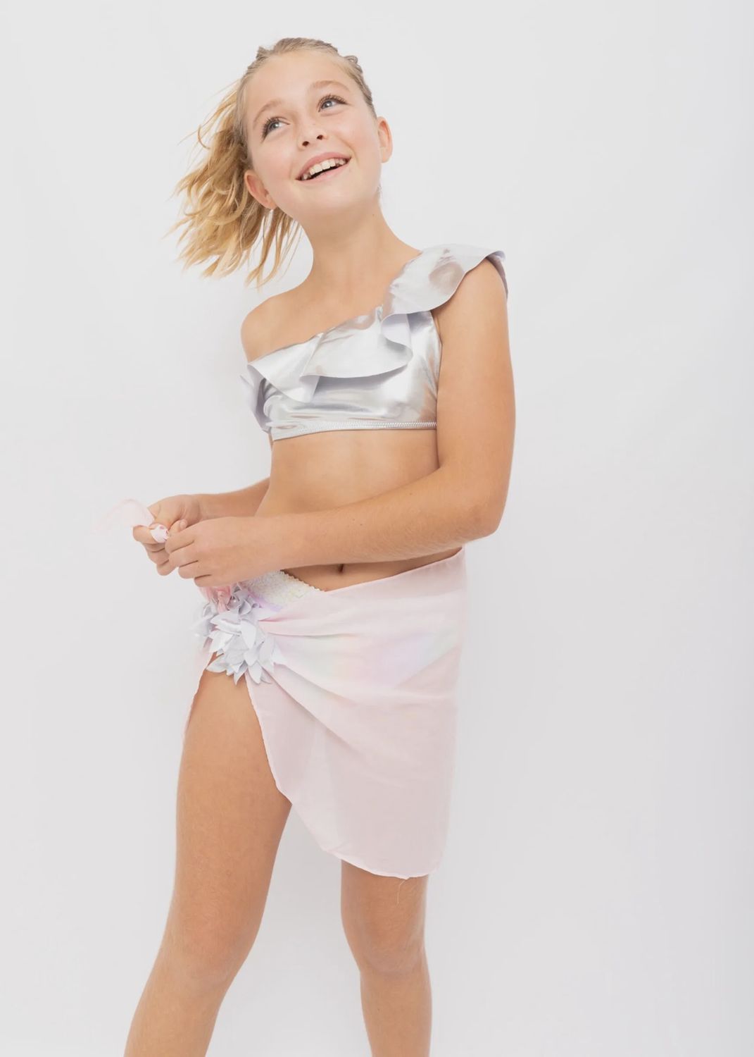 Stella Cove "Pink Pareo with Silver Petals" Swimsuit Cover-up