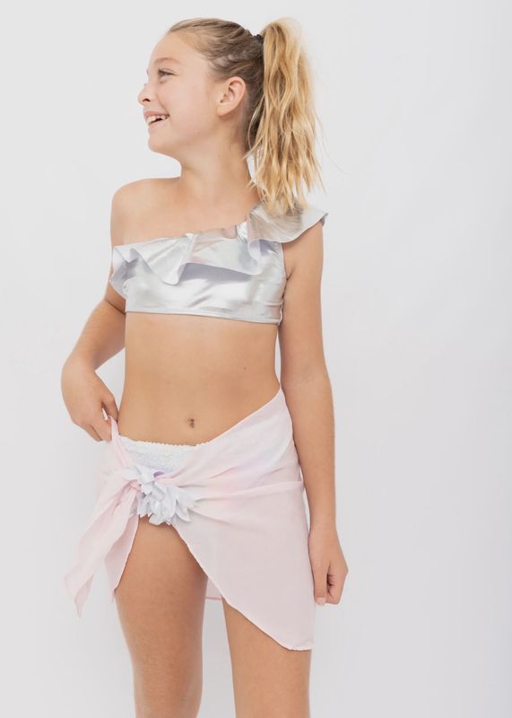 Stella Cove "Pink Pareo with Silver Petals" Swimsuit Cover-up