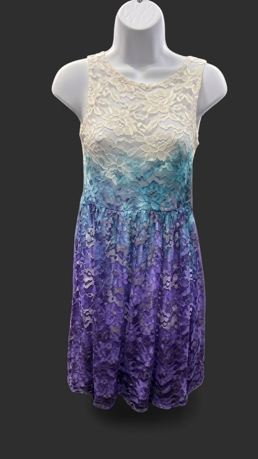 WaterColour lace Overdress White/green/blue/purple Ombre OS