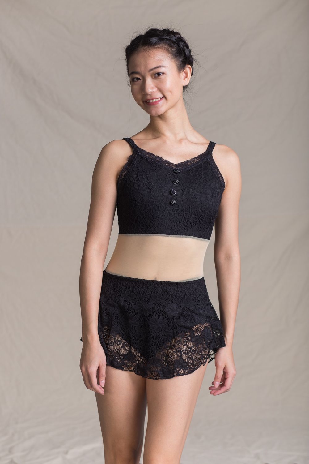 Xiaoxiao "Manon" Leotard - Full Lace &amp; Mesh Camisole Dress, Colour: Black, Size: Adult X-Small