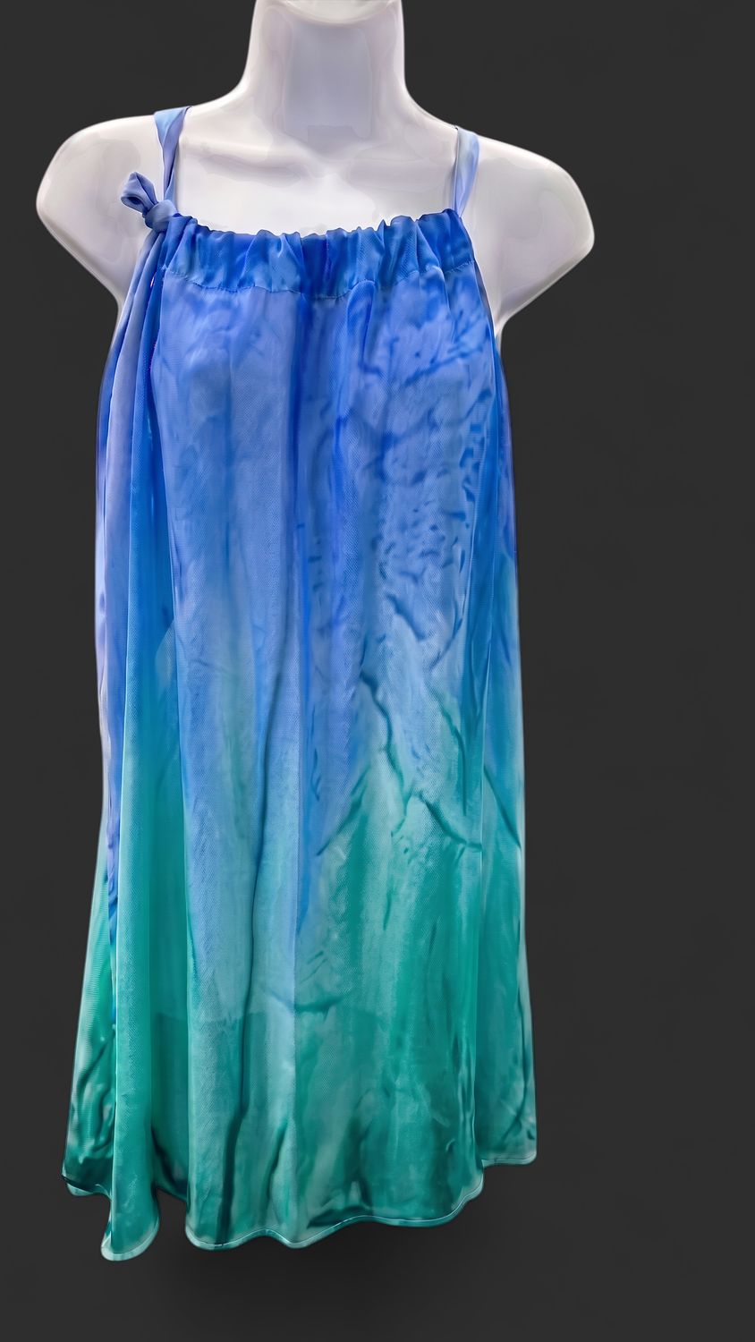 WaterColour Ribbon Tie Dress Blue/Agua/teal/green Ombre