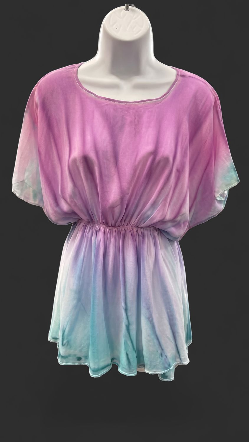 WaterColour Sleeve Dress Pink/Teal Ombre PS