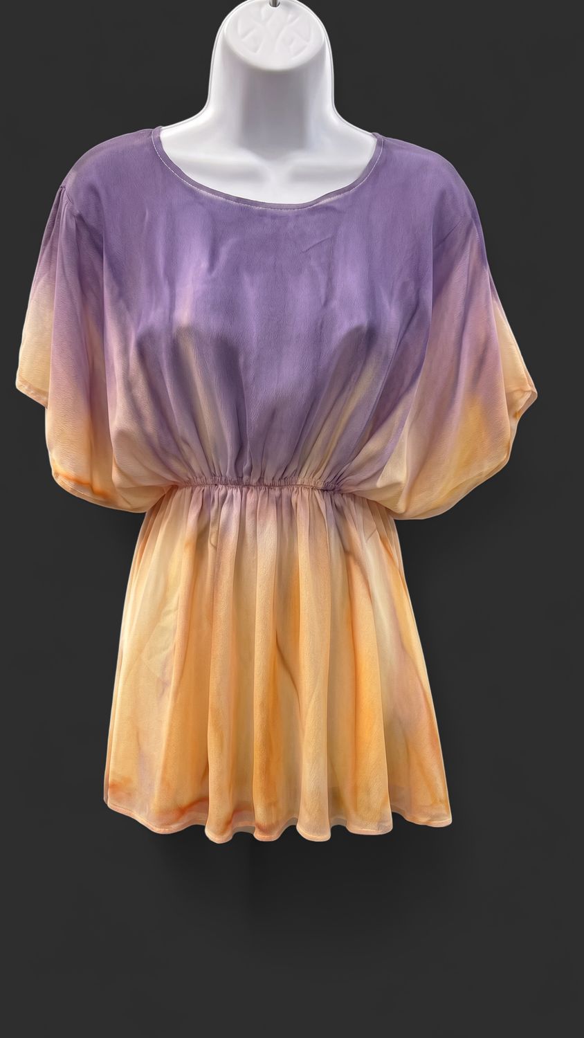 WaterColour Sleeve Dress Purple/Tangerine Ombre PS