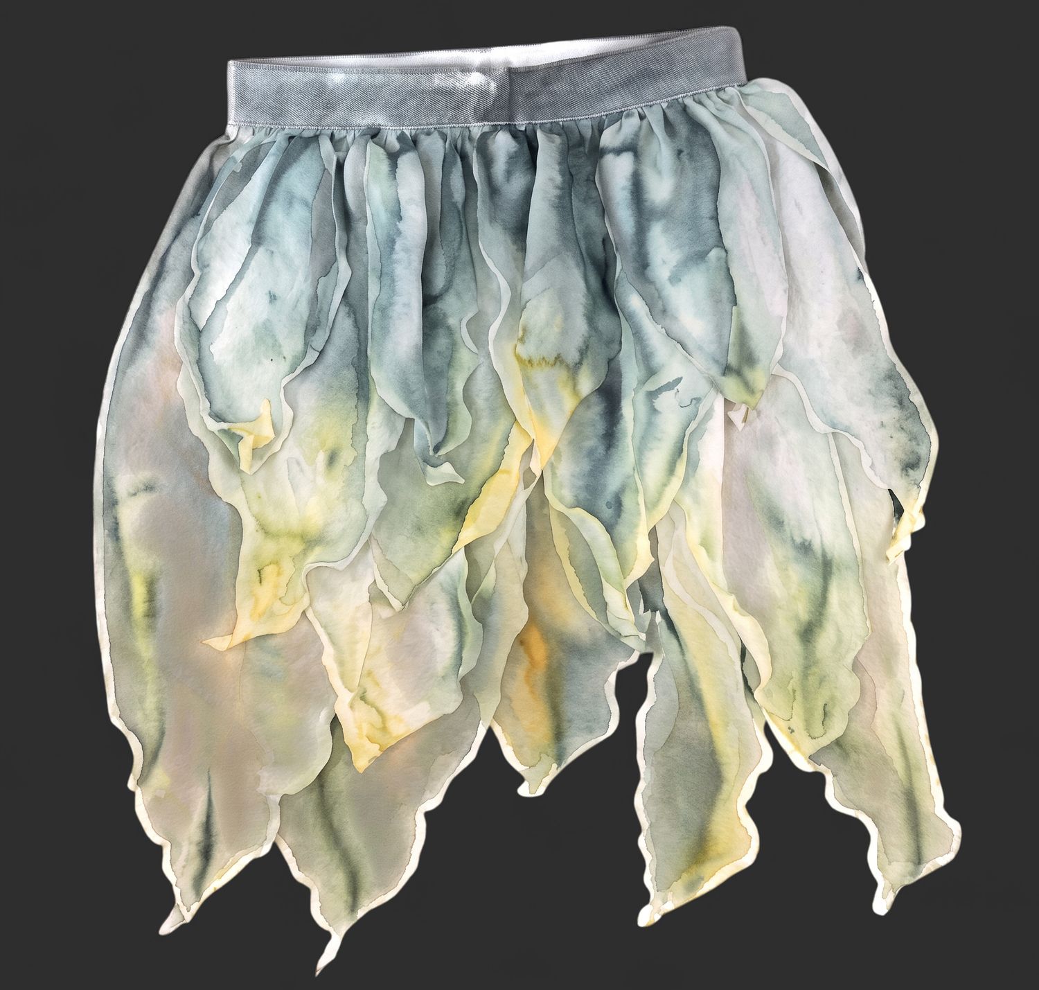 WaterColour Bustle Handkerchief Skirt Green/Teal/yellow Ombre