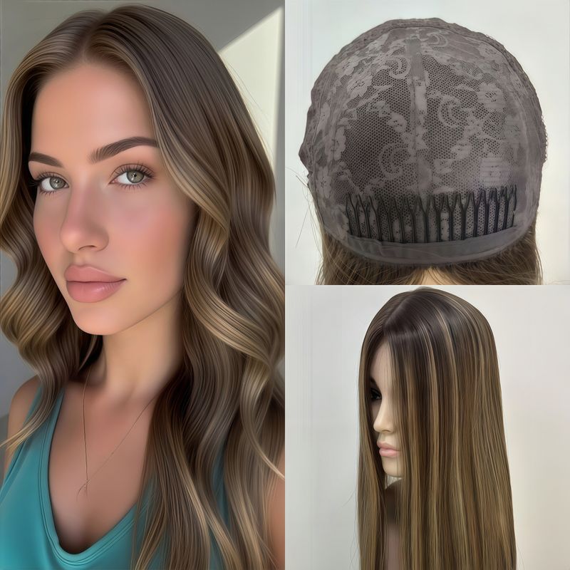 RW01 Straight 100% Chinese Virgin Remi Hair French Knots Top Wig | Full crown coverage