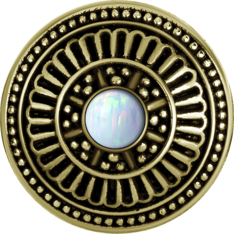 Brass Mandala Spool Weights With Big Synthetic Opal Inlay Brass Mandala Spool Weights With Big Synthetic Opal Inlay