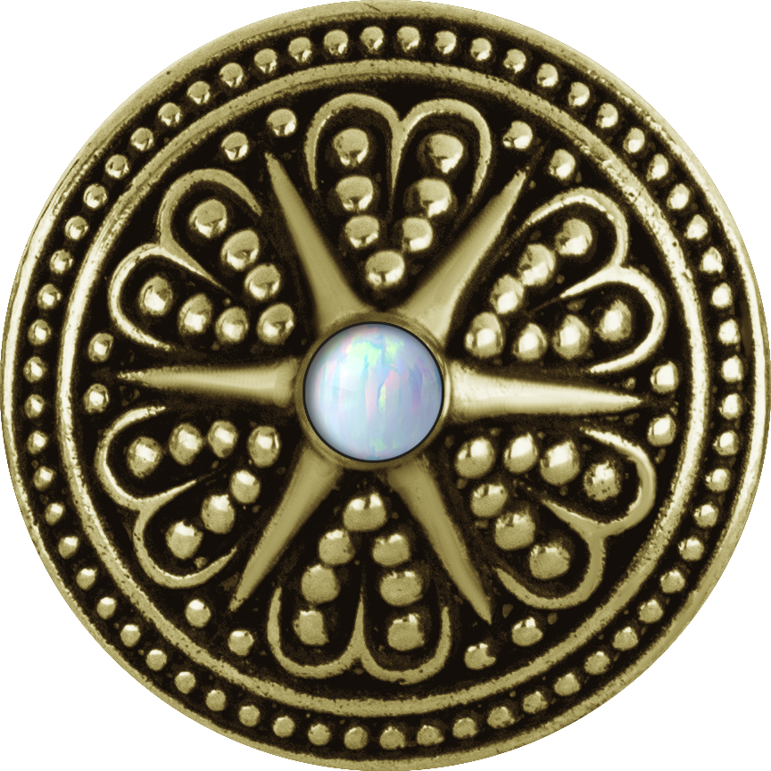 Brass Mandala Spool Weights With Small Synthetic Opal Inlay