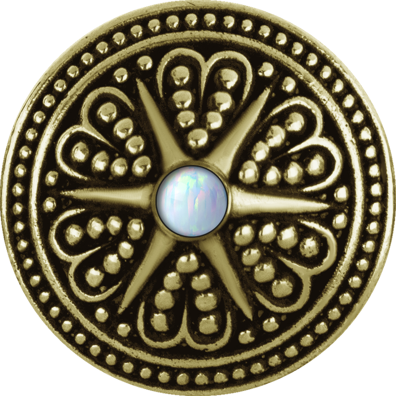 Brass Mandala Spool Weights With Small Synthetic Opal Inlay Brass Mandala Spool Weights With Small Synthetic Opal Inlay