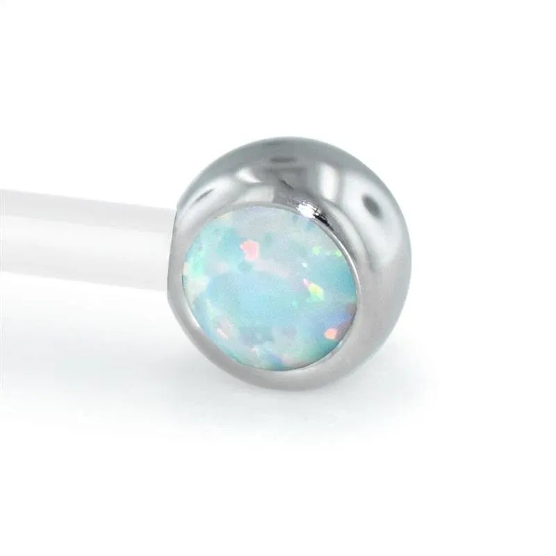 Neometal Threadless Side Set Gem - Fauxpal Cabochon Capri Blue Opal