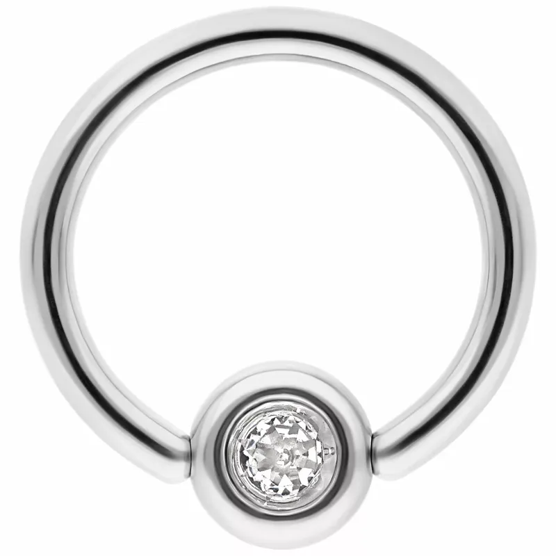 Titanium Jewelled Medi Flat Back Ring - White CZ