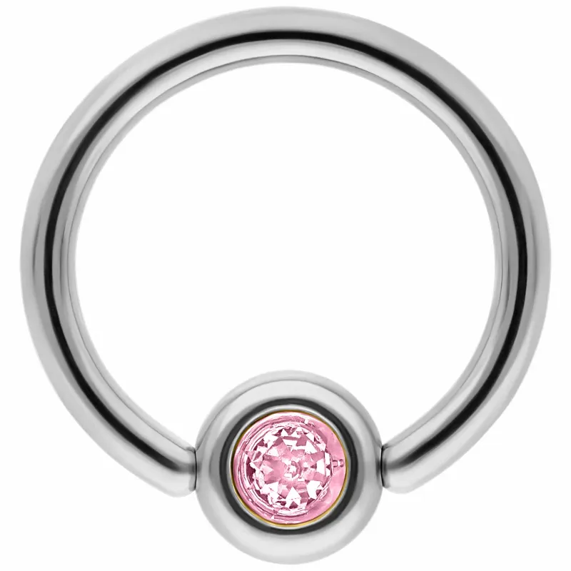 Titanium Jewelled Medi Flat Back Ring - Pink CZ
