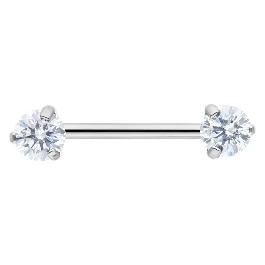 Titanium Threadless Prong Set Gem Nipple Barbell