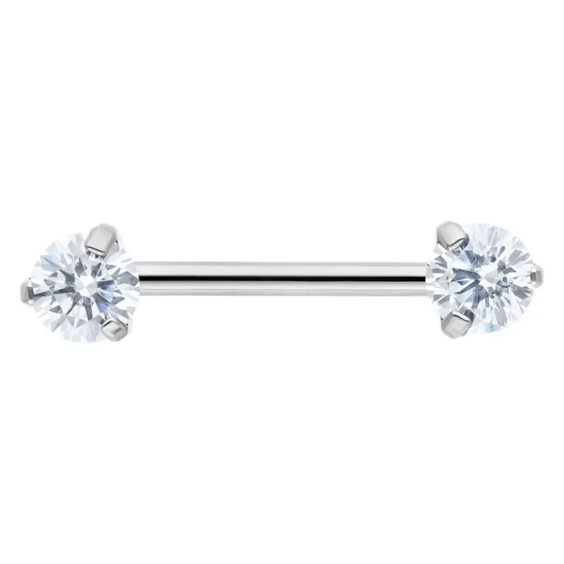Titanium Threadless Prong Set Gem Nipple Barbell