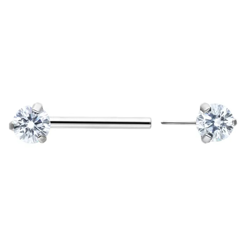 Titanium Threadless Prong Set Gem Nipple Barbell