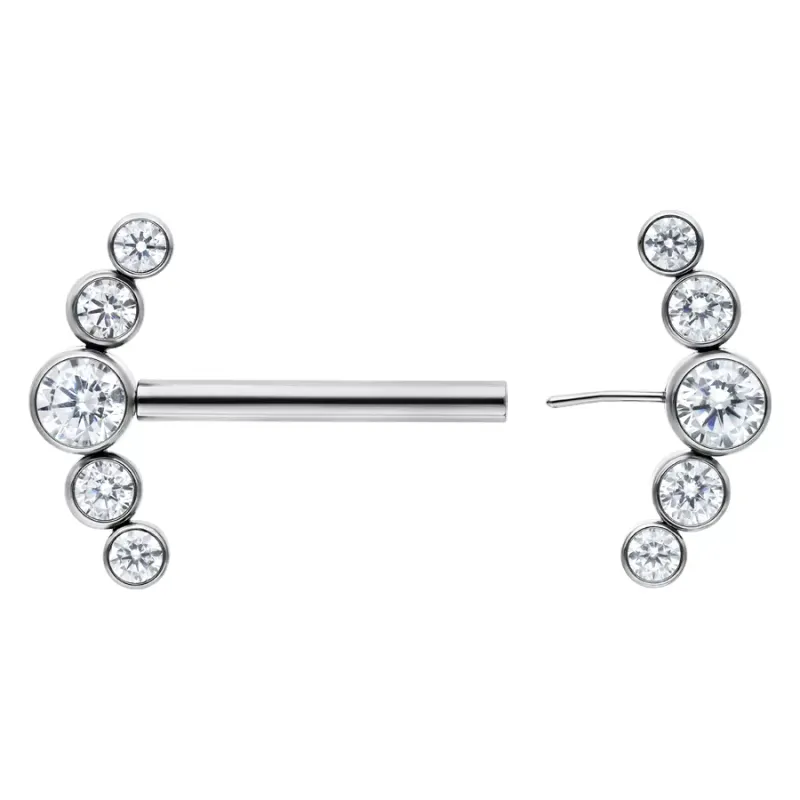 Titanium Threadless Gem Curved Cluster Nipple Barbell