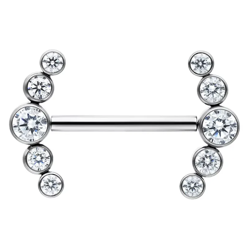 Titanium Threadless Gem Curved Cluster Nipple Barbell