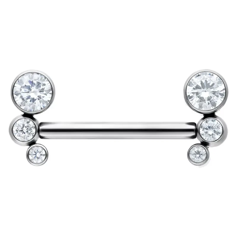 Titanium Threadless Small Gem Curved Cluster Nipple Barbell