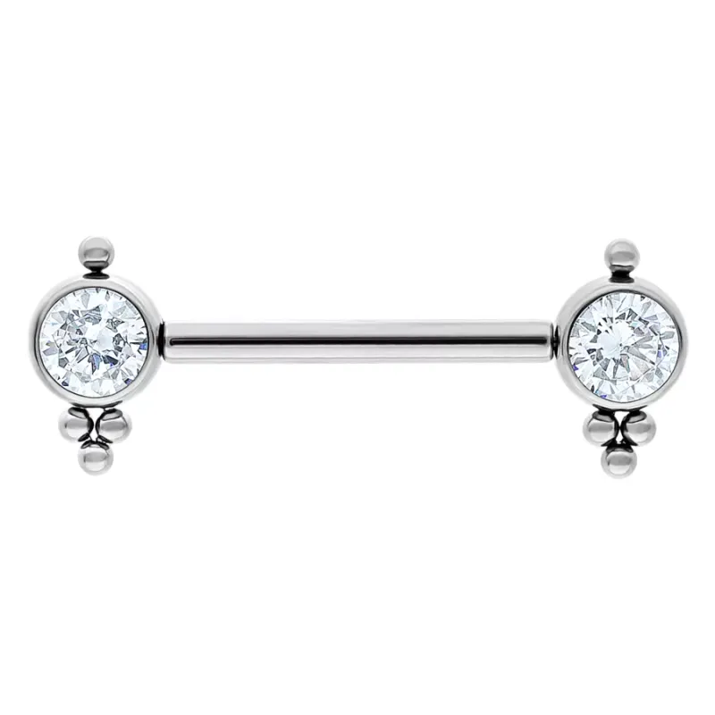 Titanium Threadless Bezel Set Gem & Bead Accent Nipple Barbell