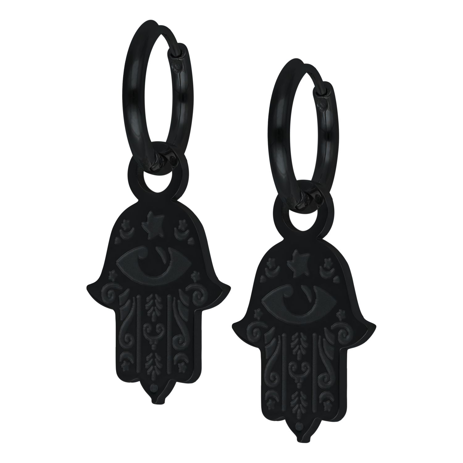 Little Hoops - Black Hamsa Little Hoops - Black Hamsa