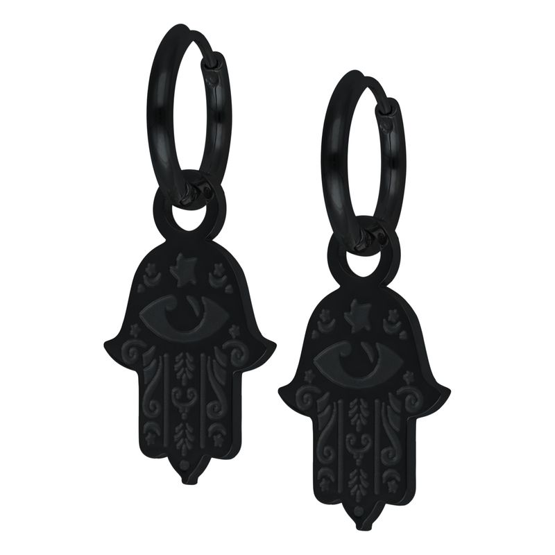 Little Hoops - Black Hamsa Little Hoops - Black Hamsa
