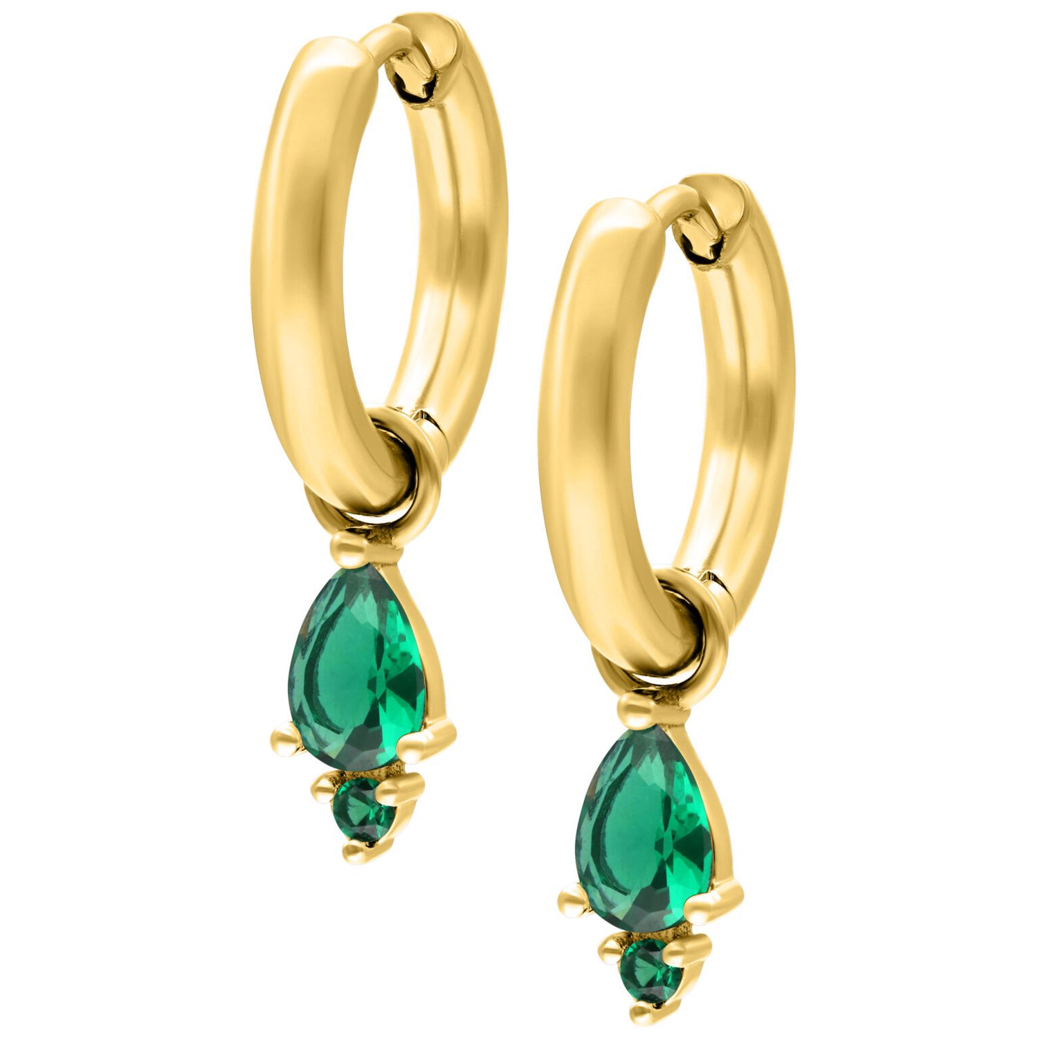 Little Hoops - Gold Tear Emerald Little Hoops - Gold Tear Emerald