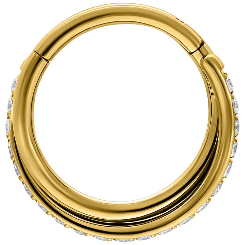 Titanium Crossed Crystal Clicker Ring Gold PVD