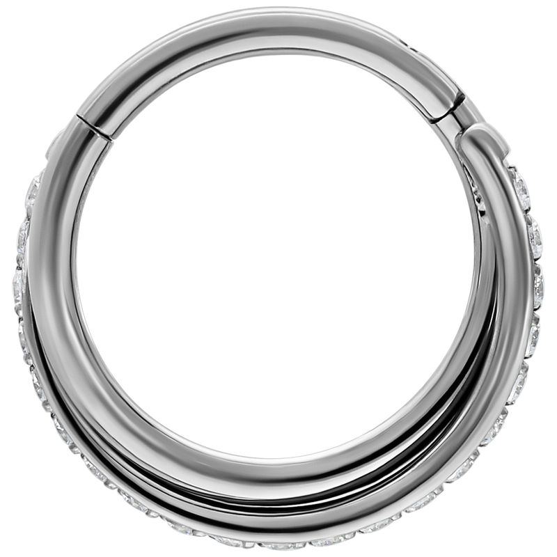 Titanium Crossed Crystal Clicker Ring