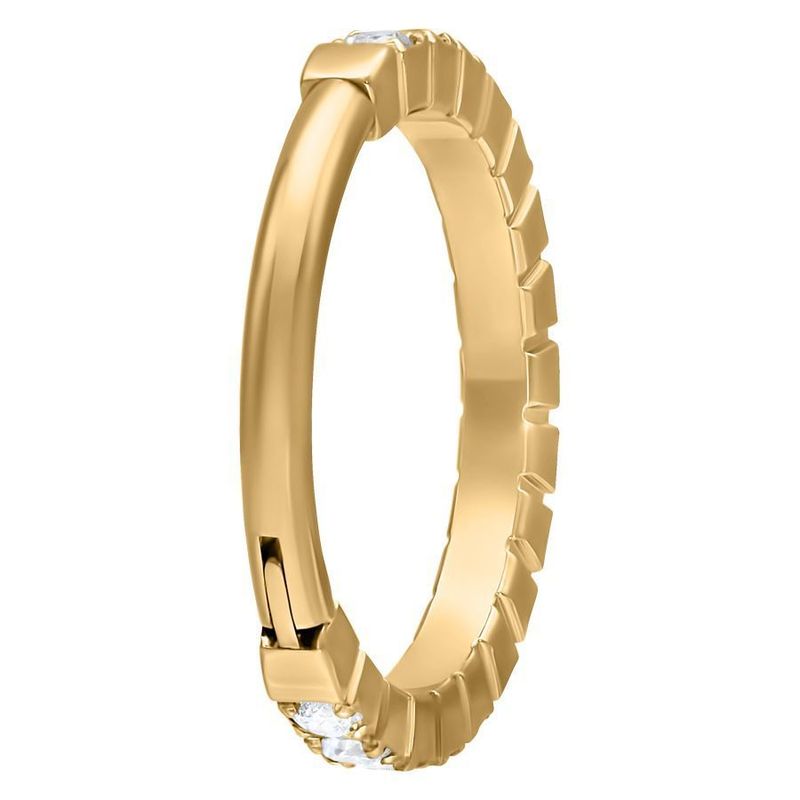 Titanium Thick Profile Pave Set Crystal Clicker Ring Gold PVD
