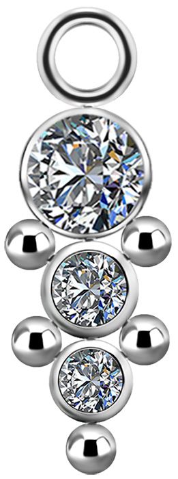 Titanium Charm - Bezel Set Triple CZ With Bead Accents