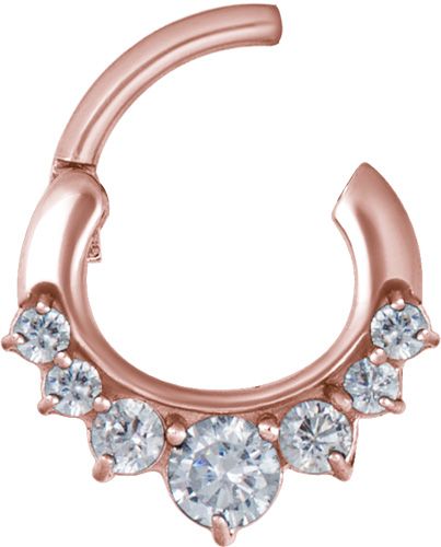 Stainless Steel Graduated Prong Set Gem Oval Clicker Ring Rosegold PVD