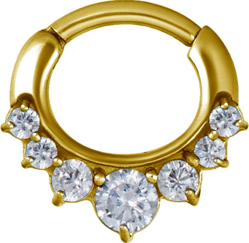 Stainless Steel Graduated Prong Set Gem Oval Clicker Ring Gold PVD