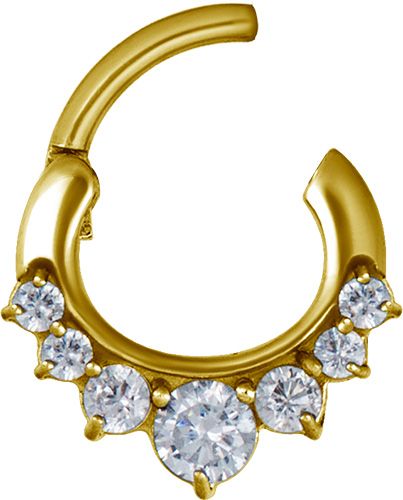 Stainless Steel Graduated Prong Set Gem Oval Clicker Ring Gold PVD