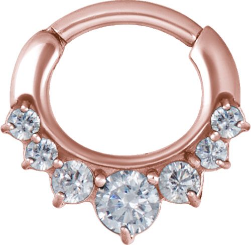 Stainless Steel Graduated Prong Set Gem Oval Clicker Ring Rosegold PVD