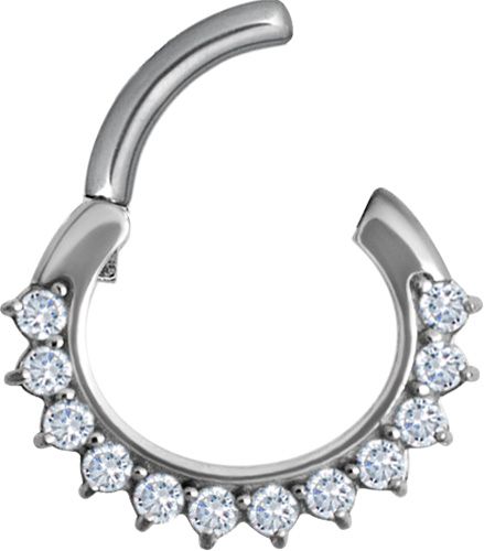 Stainless Steel Half Eternity Prong Set Gem Oval Clicker Ring