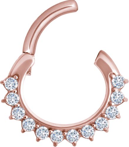 Stainless Steel Half Eternity Prong Set Gem Oval Clicker Ring Rosegold PVD